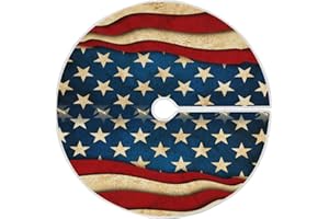 Qilmy American Flag Tree Skirt Large Watercolor Independence Day 4Th of July Mat Xmas Home Holiday Party Decorations 48inch