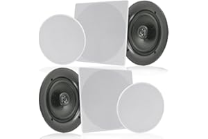 Pyle Pair 6.5” Flush Mount In-Wall In-Ceiling Speakers, 2-Way Speaker System w/ Changeable Round/Square Grills, Spring Loaded