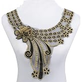 1pcs Craft Gold Collar Venise 3D Rose Floral Lace Applique Trim Decorated Lace Neckline Collar Sewing Dress Decor