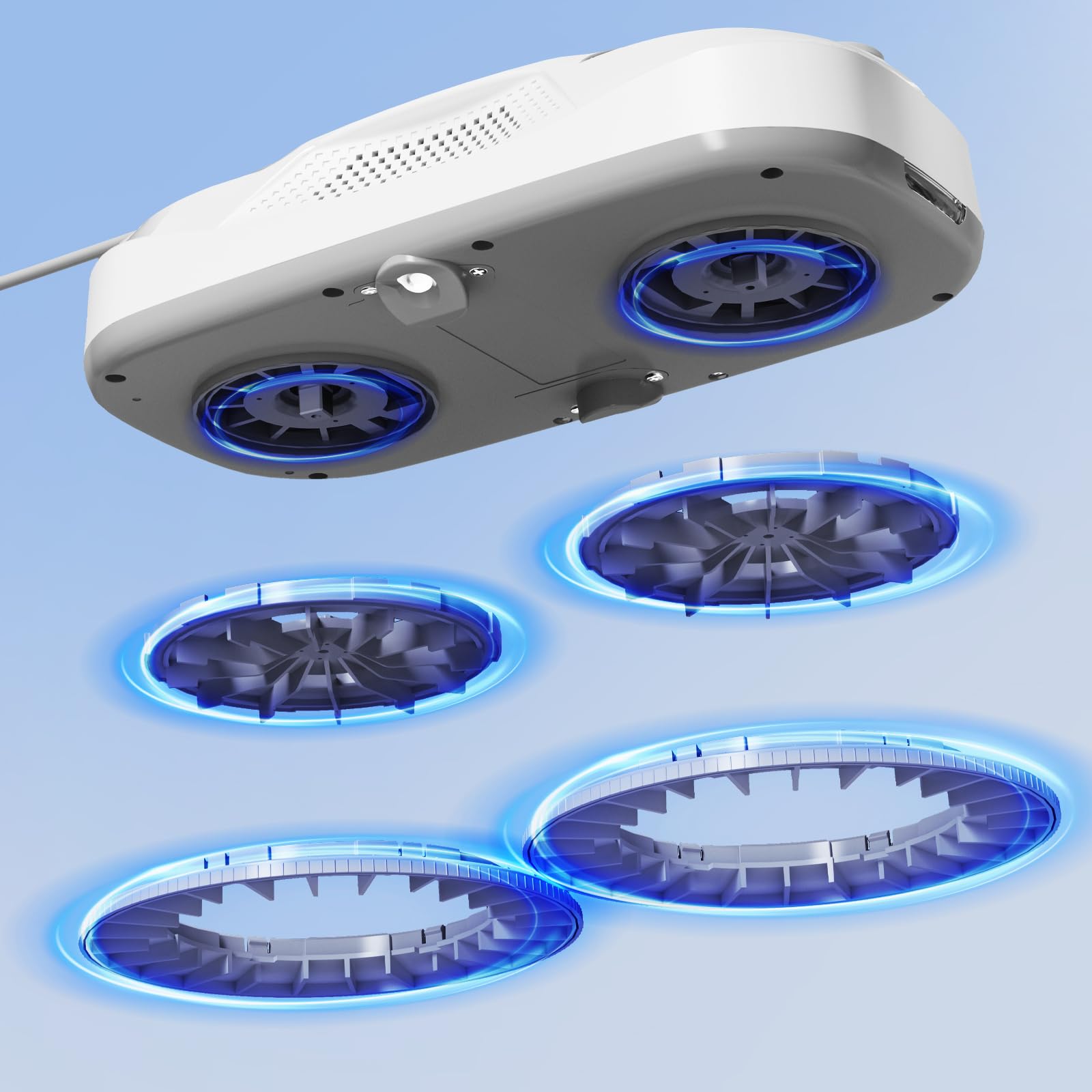 Tosima W5 Robot Limpiacristales, Limpiacristales Inteligente con Pulverización Automática de Doble Dirección con Triple Sistema de Seguridad, Navegación Inteligente, Control Remoto, para Todas Las Superficies Lisas, con 8 Trapos, Blanco