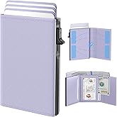 typecase Womens Wallet Card Holder: Pop Up Card Case, Genuine Leather, RFID Blocking, Slim, Minimalist, Thin, Small Size - 9-14 Card Capacitiy, ID Window, Cash Pocket (Ligtht Purple)