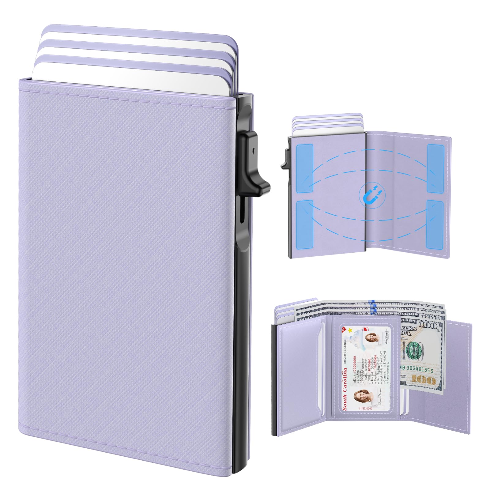 Photo 1 of typecase Womens Wallet Card Holder: Pop Up Card Case, Genuine Leather, RFID Blocking, Slim, Minimalist, Thin, Small Size - 9-14 Card Capacitiy, ID Window, Cash Pocket (Ligtht Purple)