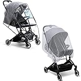 Prettop Housse de pluie pour poussette Coupe-vent avec moustiquaire, imperméable, anti-poussière, protège de la pluie, de la 