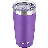 SUNWILL Travel Coffee Tumbler 20 oz, Insulated Mug with Lid, Stainless Steel Cup for Hot and Cold Drinks, Powder Coated Purple