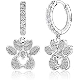 Mouse Earrings Sterling Silver CZ Paw Print Dangle Earrings Sweet Cute Puppy Cat Dog Hoop Huggie Earrings Hypoallergenic Animal Lovely Gifts for Pet Lovers Women Daughter Birthday