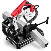 VEVOR Portable Band Saw, 110V Removable Alloy Steel Base 5 Inch Cutting Capacity Hand held Variable Speed Portable Bandsaw, 10Amp Motor Deep Cut Band saw for Metal Wood
