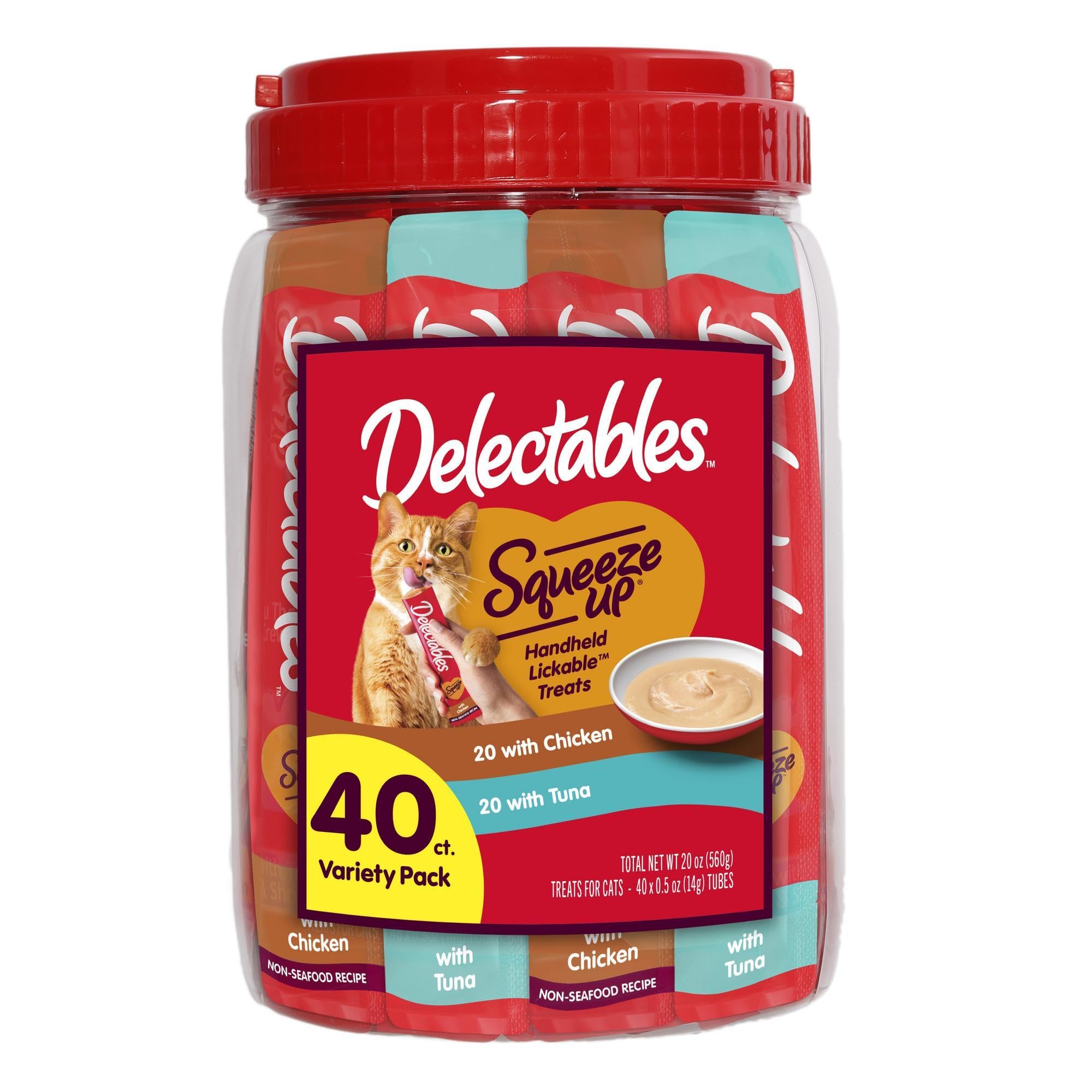 New! Delectables Squeeze Up Variety Pack, Creamy Squeezable Puree, Lickable Wet Cat Treats, Grain-Free, No Added Fillers, 0.5 Ounces Tube, 40 Tubes Total Image