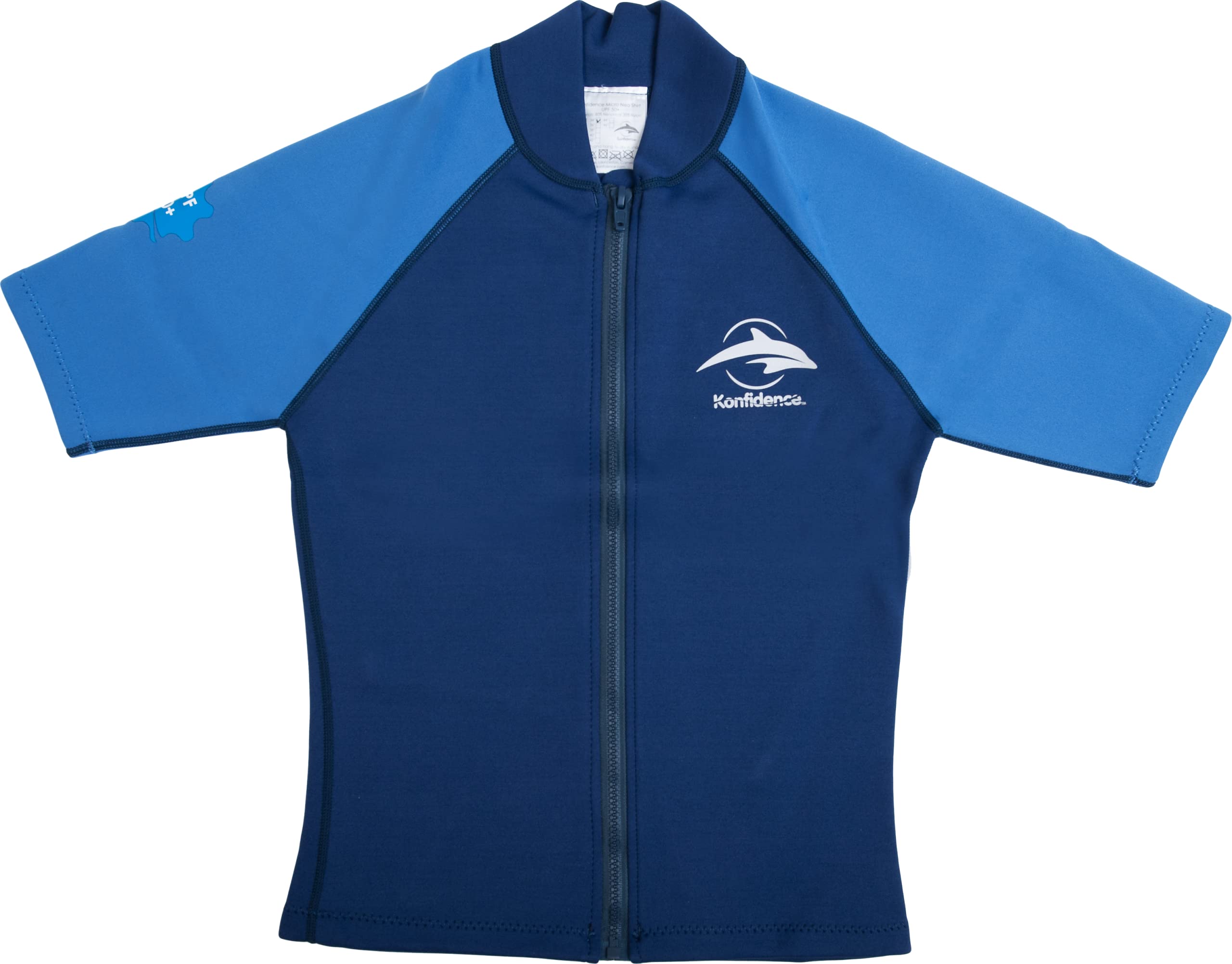 Konfidence Warma Wetsuit Top - Zipped Neoprene T-Shirt - Ideal for Pool and Beach 2mm Thick Neoprene (Blue/Navy, 34" Chest)