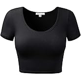 Women Cotton Scoop Neck Crop Tops Short Sleeve Basic Casual Shirts