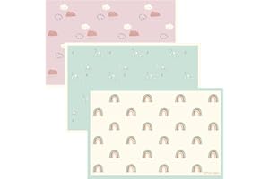 Hippypotamus Disposable Placemats Baby - Pack of 45 BPA Free Table Toppers for Kids and Toddlers - Extra Sticky Travel Mat for Restaurant (Cream/Sage/Blush)