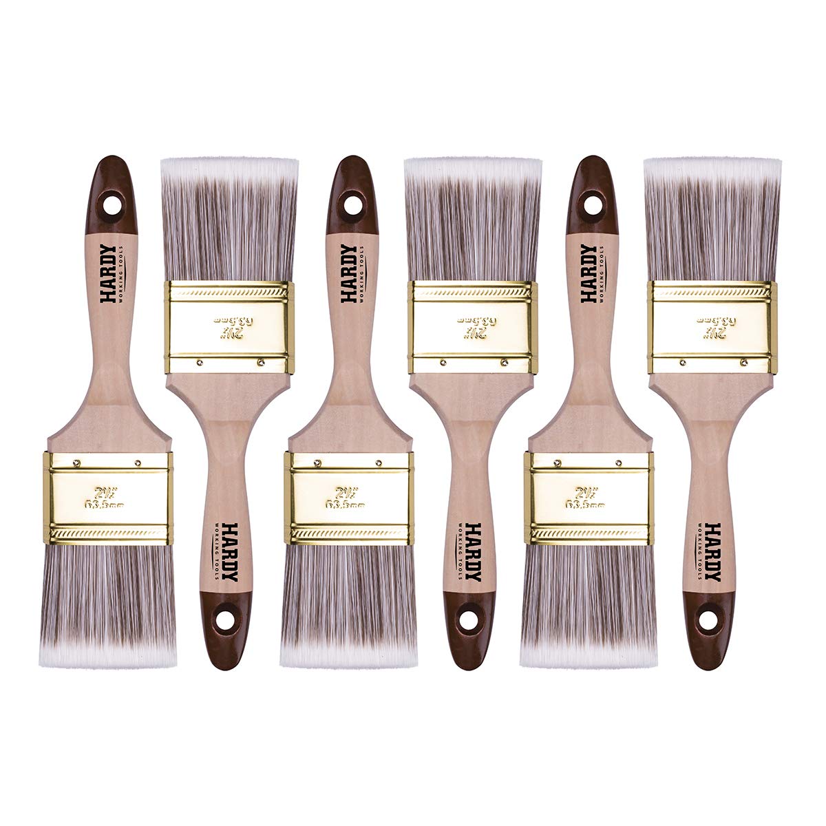 HARDY WORKING TOOLS Flat Brush Set 6 Pieces - 60mm Width Paint Brush Set with Wooden Handle, Paint Brush Series *45*, 6pcs, Brush Set A0205-450625, Brown