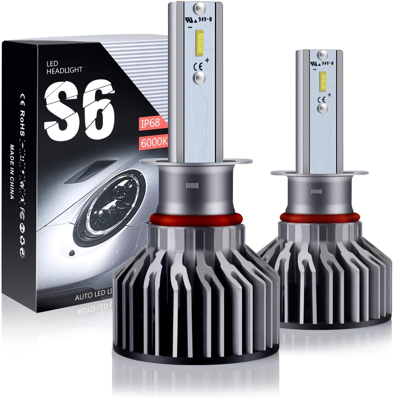 H1 LED Headlight Bulbs - BOSWEE 60w 10400LM/Set 6000K Cool White - 3 Years Manufacture Warranty