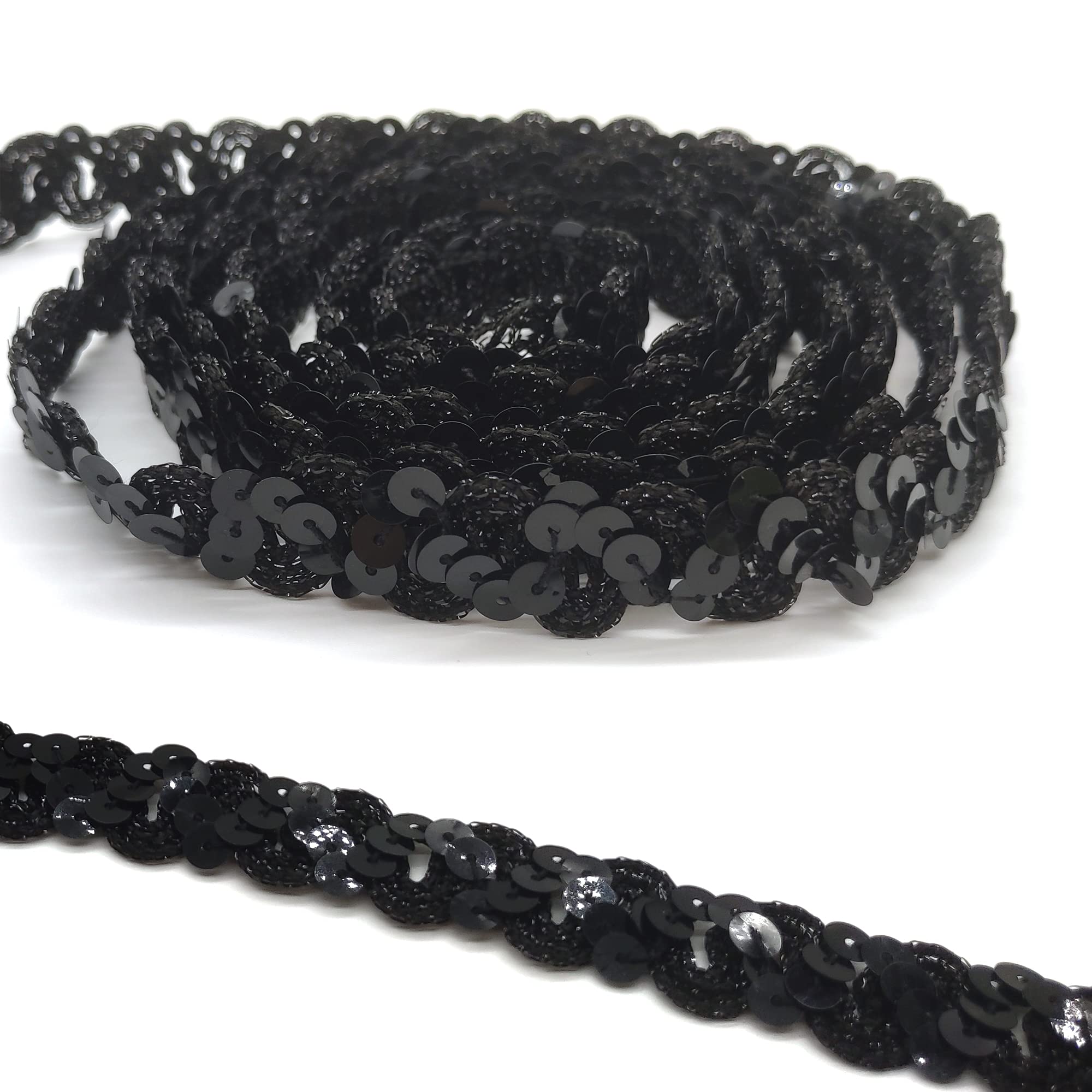 Hayaww 15 Yards 15 mm Sequin Ribbons, Belly Dance Belt, Sequin Ribbon, Sequin Trim, Glitter Trim for DIY Sewing Costumes, Crafts, Embellishments (Black)