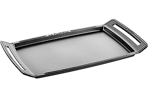 STAUB Cast Iron Plancha/Double Burner Griddle, 18.5 x 9.8-inch, Graphite
