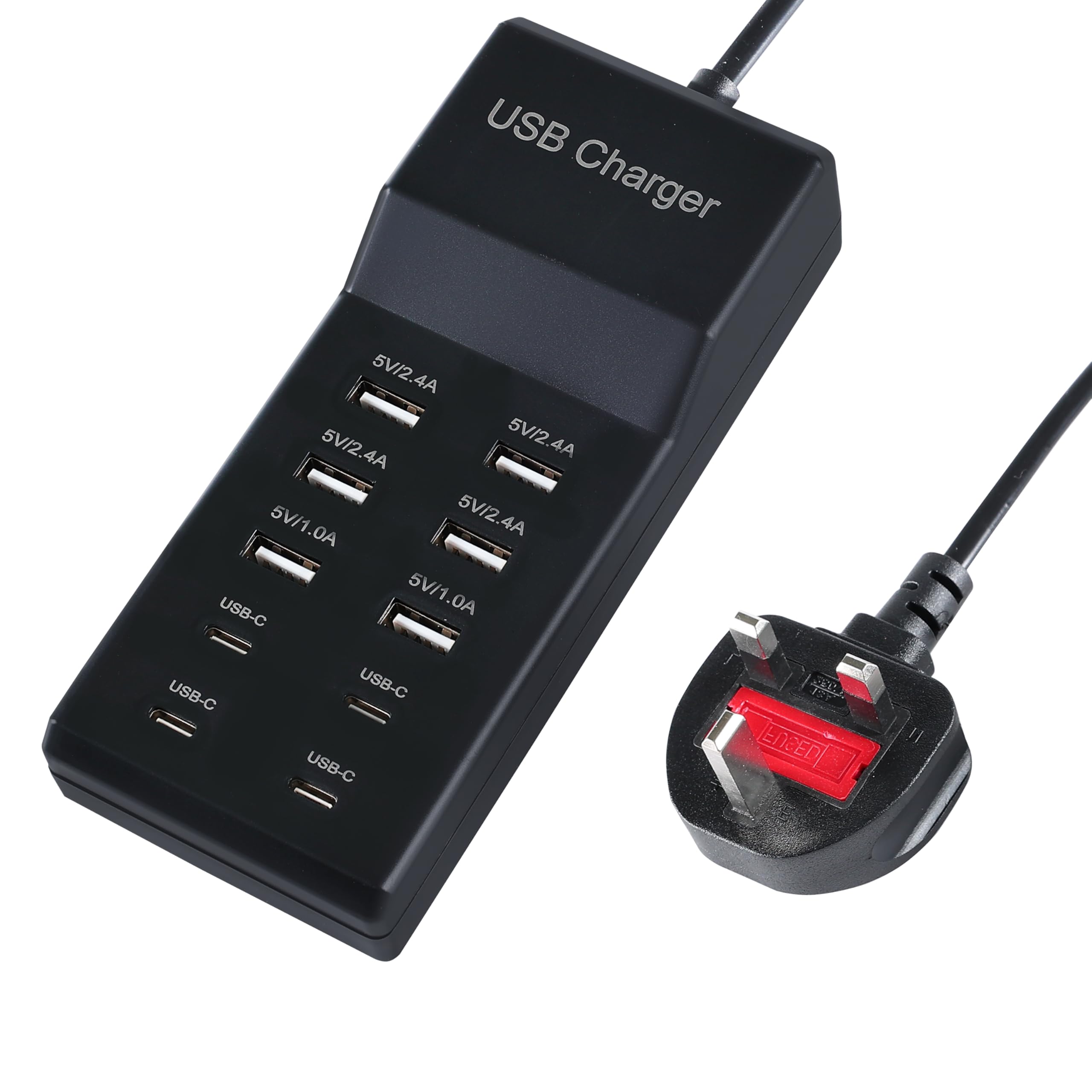 Alyphyly Black USB Charger,5V 10A(50W) USB Charging Station with 10-Port (6 USB-A Port & 4 USB-C Port) Compatible with iPhone 15/14/13/12/11/X/8/7/6 Phones, Watch,Tablets, Smartphones