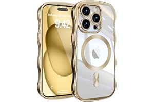 UEEBAI Magnetic for iPhone 15 Pro Max Case, Cute Cover Compatible with MagSafe, 2025 Plating Clear Wave Frame Phone Case with