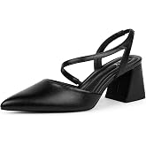 QIY Closed Pointed Toe Heels for Women Slingback Chunky Mid Heel Pumps | Block Heel Formal &amp; Semi-Formal Wedding Dress Shoes 2026 Trendy Heels