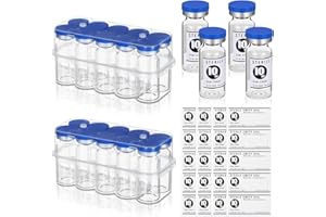 Threlaco 20 Pcs 10ml Sealed Sterile Empty Vials with Self Healing Injection Port Glass Penicillin Bottle with 20 Label Stickers
