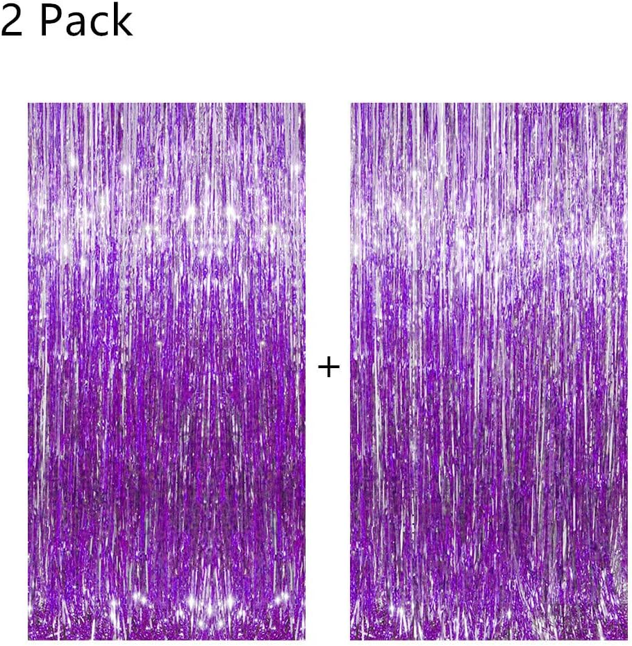 3.2 ft x 9.8 ft Tinsel Foil Fringe Curtain, Party Photo Backdrop Curtain - Ideal Wedding Birthday Baby Shower Decorations Party Supplies(Purple,2pcs)