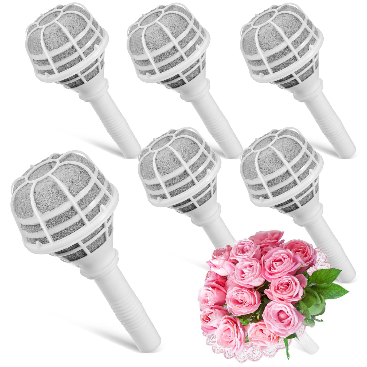 Happyyami Wedding Bouquet Holders Foam Floral Handle for Diy Flower Arrangements 6Pcs Lightweight Bridal Bouquet Support for Fresh and Artificial Flowers Valentine's Day Decor