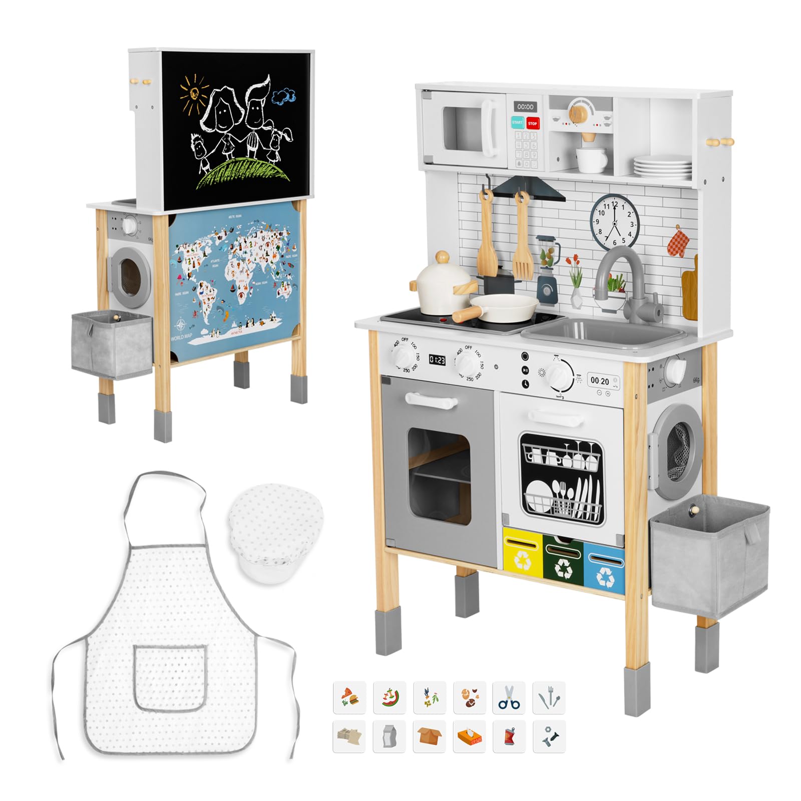 OOOK Wooden Play Kitchen Set For Kids - With Lights, Sounds, Ice Maker & Accessories, Role Play Toy