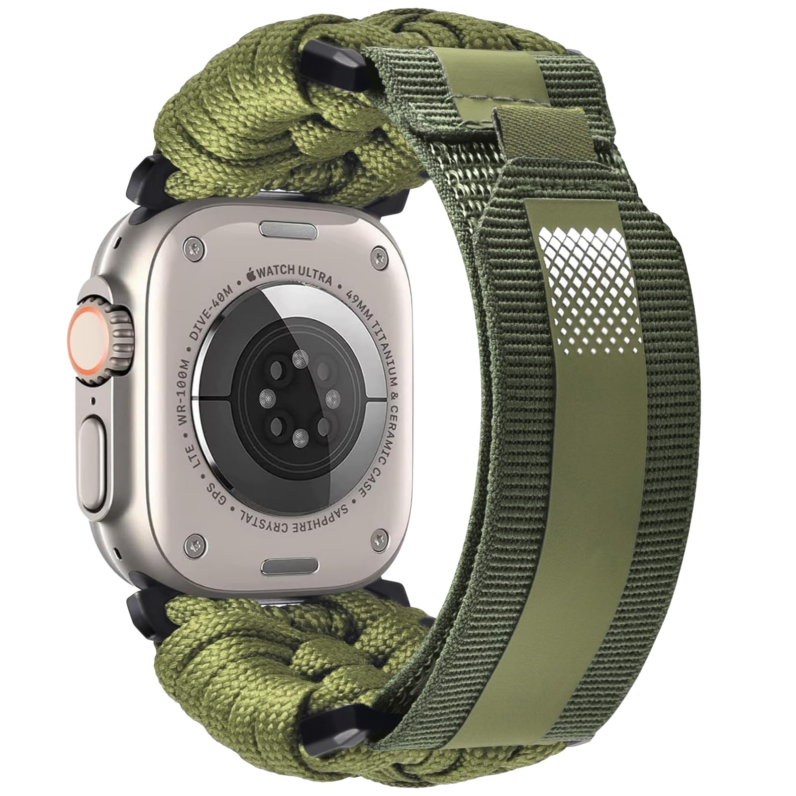 CAGOS Rugged Nylon Apple Watch Ultra 2 Band Compatible with iWatch Band 49mm 46mm 45mm 44mm 42mm Men, Breathable Braided Nylon Strap Sport Loop Adjustable Wristbands for iWatch Bands Ultra 2/Ultra Series 10 9 8 7 6 5 4 3 2 1 SE (Army green 2, S/M(6.7"-8.2"))