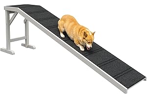 PawHut Dog Ramp for Bed, Pet Ramp for Dogs with Non-Slip Carpet and Top Platform, 74" x 16" x 25", White