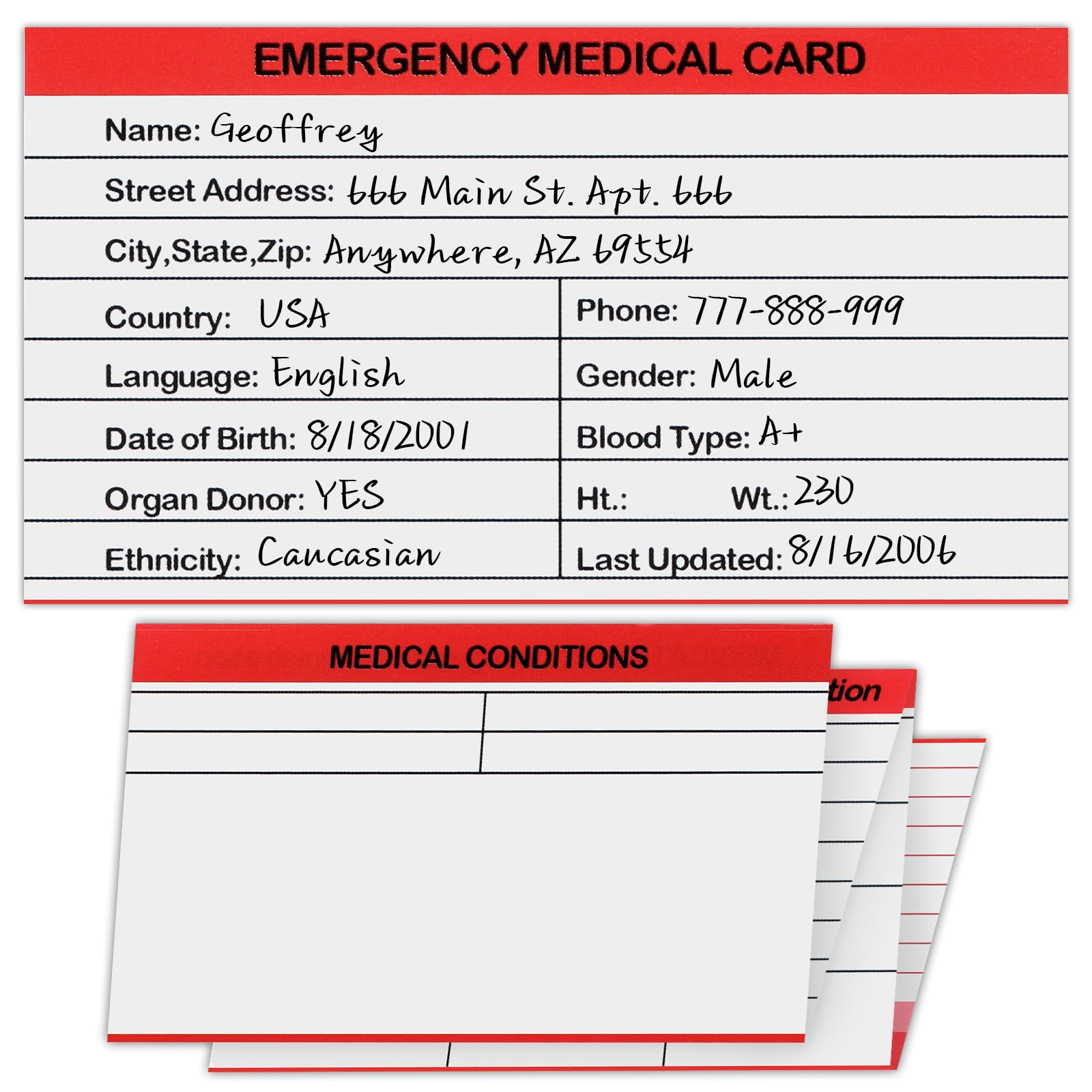 4 Pack Emergency Medical Information Id Card Red Medical Condition and Emergency Contact Id Wallet Card Medical Alert Wallet Card Pocket Size Medication List and Medical Cards for Caretakers (Red)