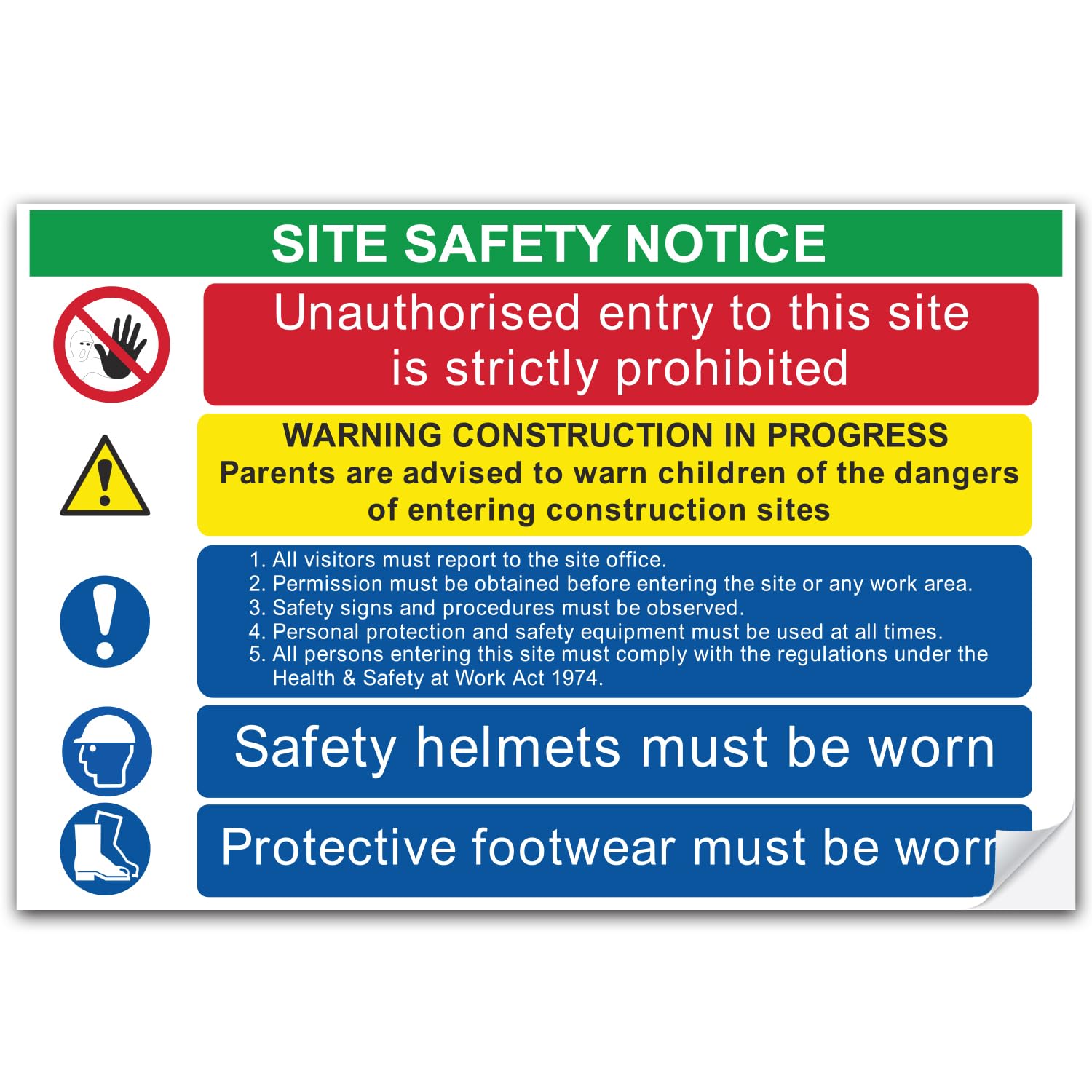 SAFESIGN Large - Site Safety Notice 600 X 400mm Sign Vinyl Sticker - for Building, Houses, Commercial Business - Health and Safety Board, Caution Notice Conforms to EN ISO 7010:2012