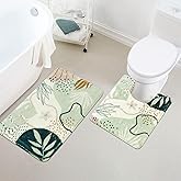 Uphome Bath Mats for Bathroom, Cute Green Plant Toilet Rugs U Shaped, Non Slip Washable Soft Bath Mat, Abstract Botanical Bathroom Carpet, Mid Centry Aesthetic Contour Bath Rug for Toilet Sink Tub
