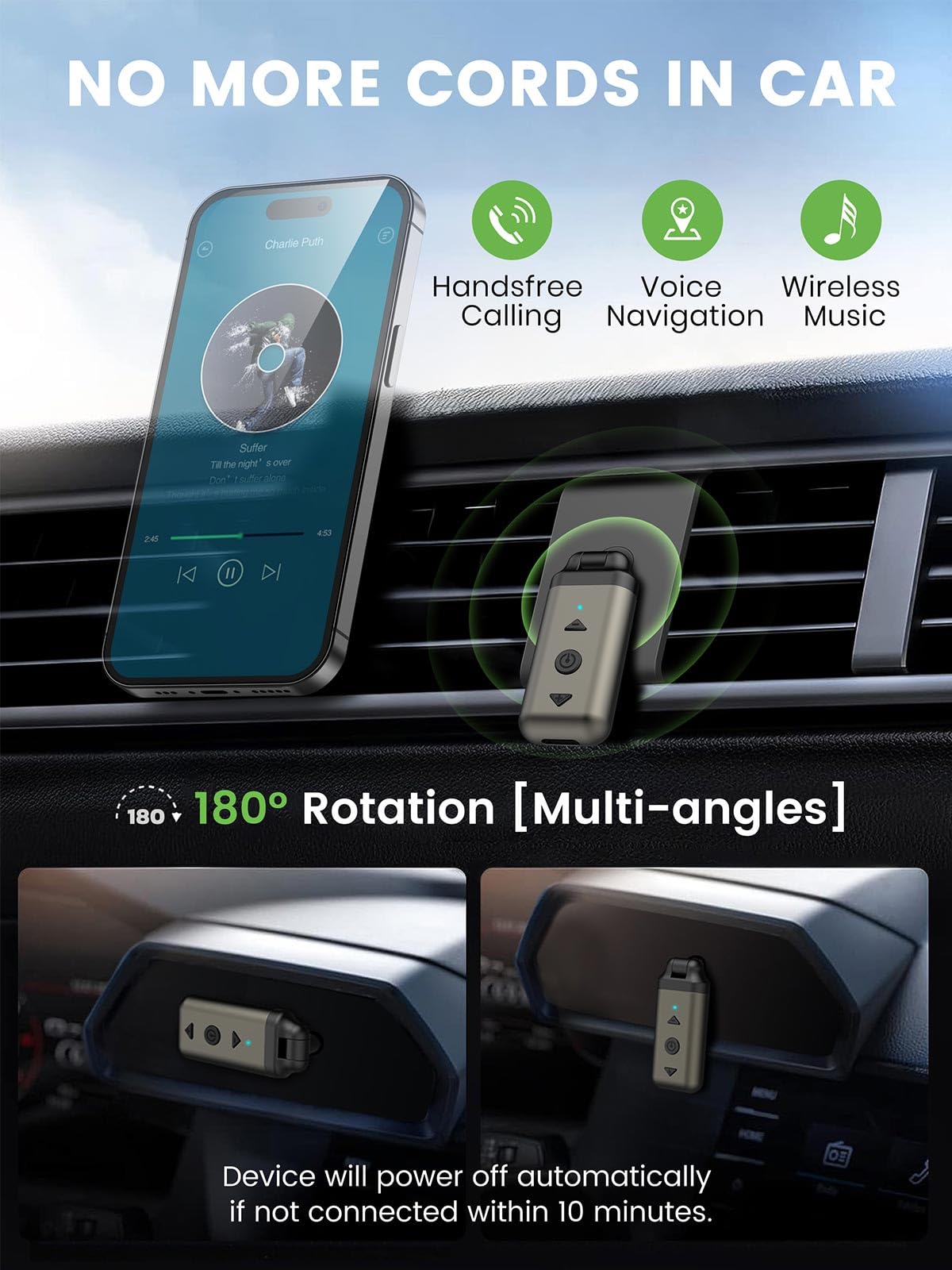 HVMLAK Air88 Aux Bluetooth 5.4 Adapter Auto, Empfänger mit Rotierbarem 3.5 Klinke, für Home Stereo, Musik Streaming, Freisprechanruf, Lautstärke und Spursteuerung, 12 Stunden Batterie 2