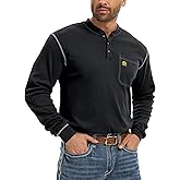 WORKWEYA FR Shirts for Men 6.5 oz Flame Resistant Long Sleeve Henley Shirt NFPA 2112/CAT2