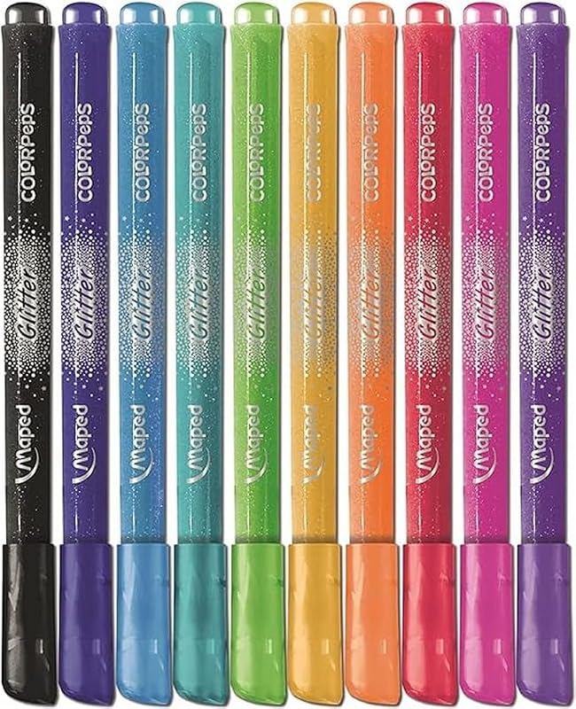 - Feutres Glitter Color'Peps x10-10 Couleurs Pailletées - Dessins Vibrants - Confort & Créativité - Boîte Multicolore