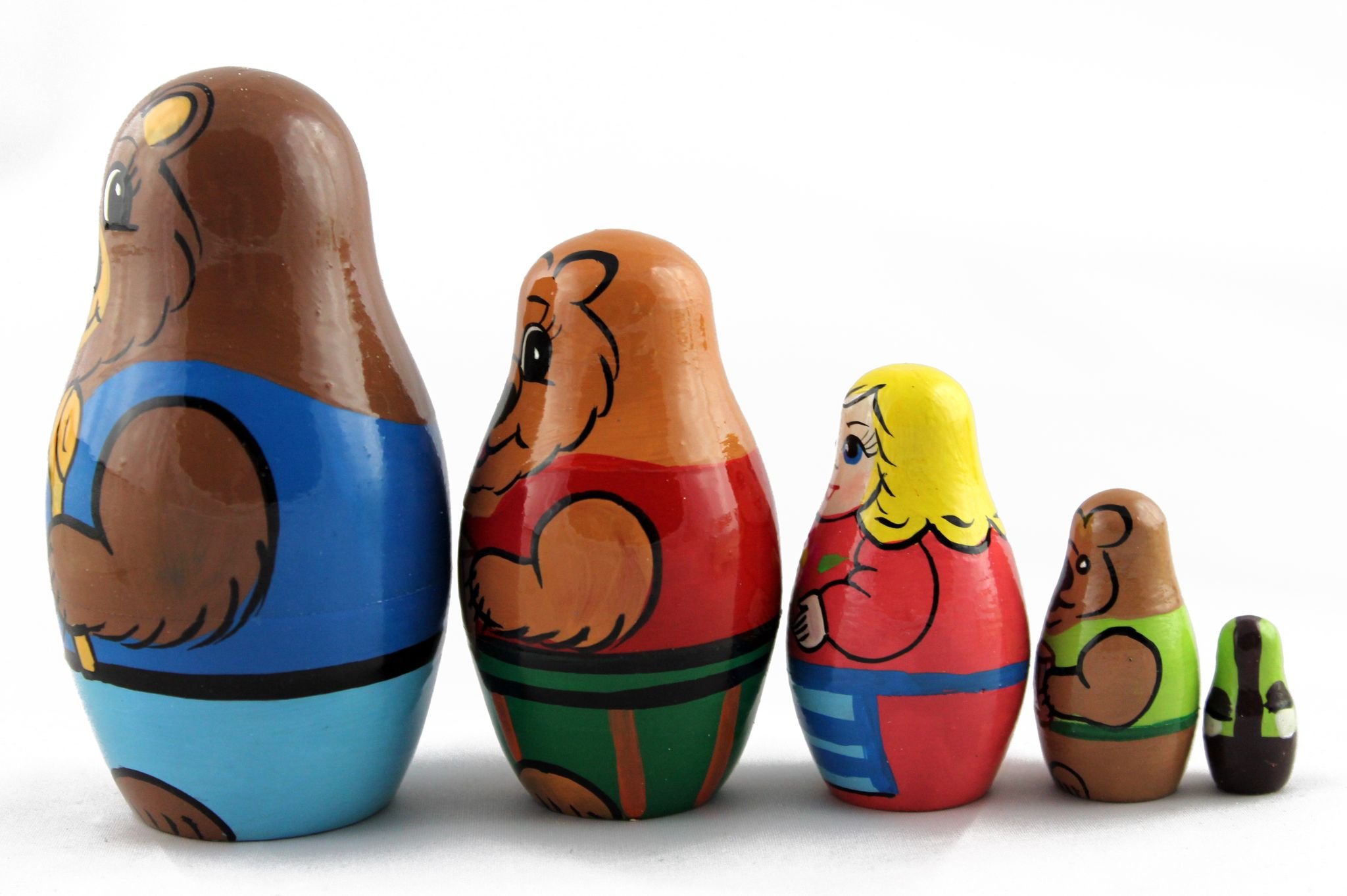 Matryoshka Matrioska Babuska Russian Nesting Wooden Doll Goldilocks and The Three Bears Matreshka Babooshka 5 Pc Stacking Hand Painting Matriosjka