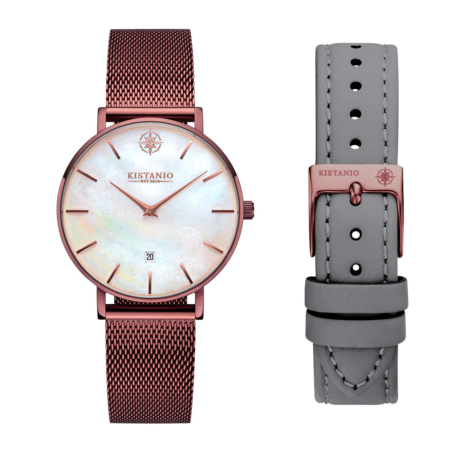 Kistanio Petit Women's Watch with Sapphire Glass and Milanese Strap + Extra Leather Strap MO-PM-M-L-GR