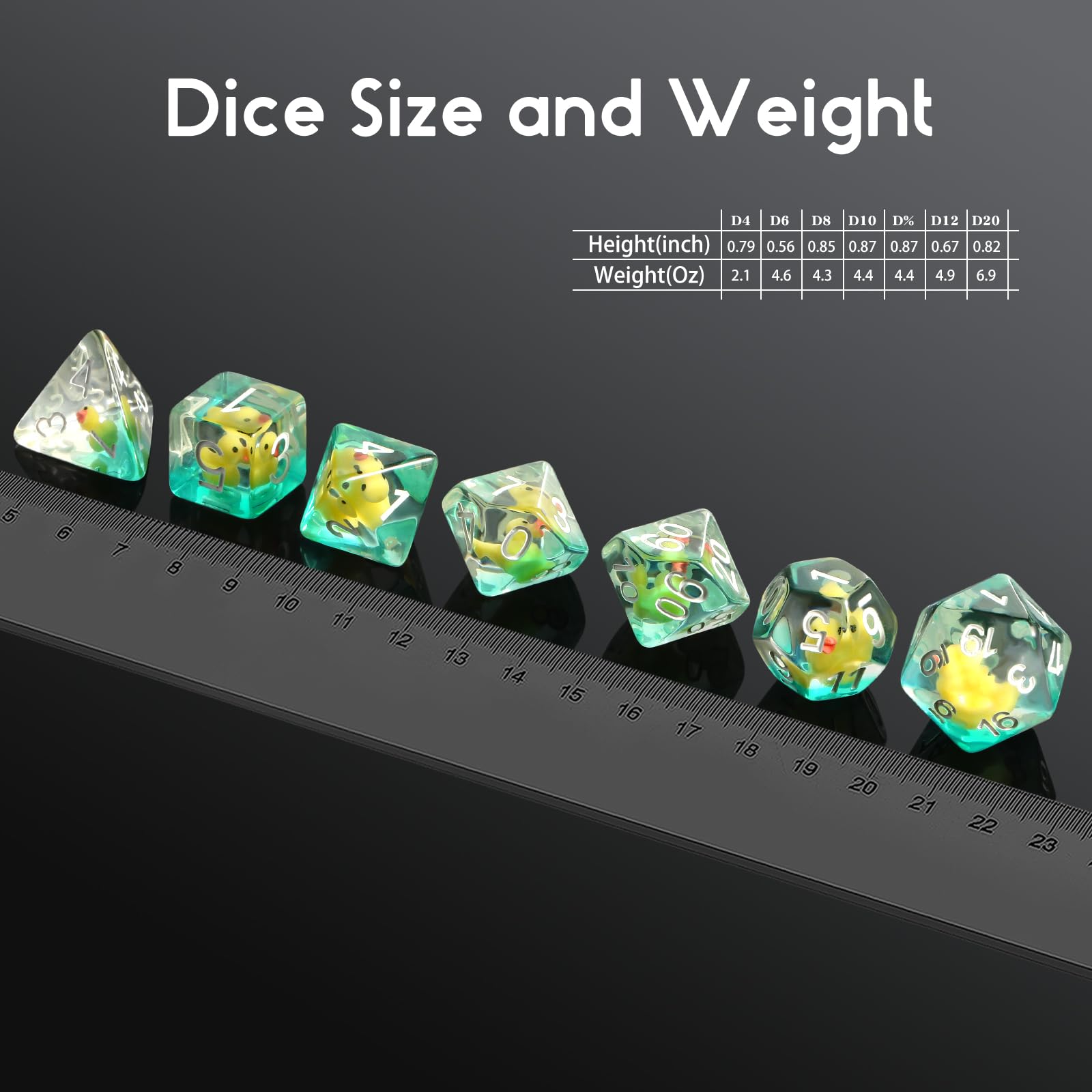 Duck DND Resin Dice, DNDND 7PCS Dungeons and Dragon Dice Set with Velvet Bag for D&D Role Playing Games and Tabletop Games（Duck