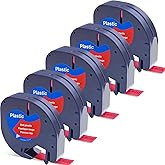 Label Orison Compatible with Dymo LetraTag Refills Red 91333 12mm Plastic Label Tape for Dymo Label Maker Refills Letra Tag LT100H LT100T 200B QX50, Black on Red,1/2 Inch X13Feet(12mmx4m),5Pack