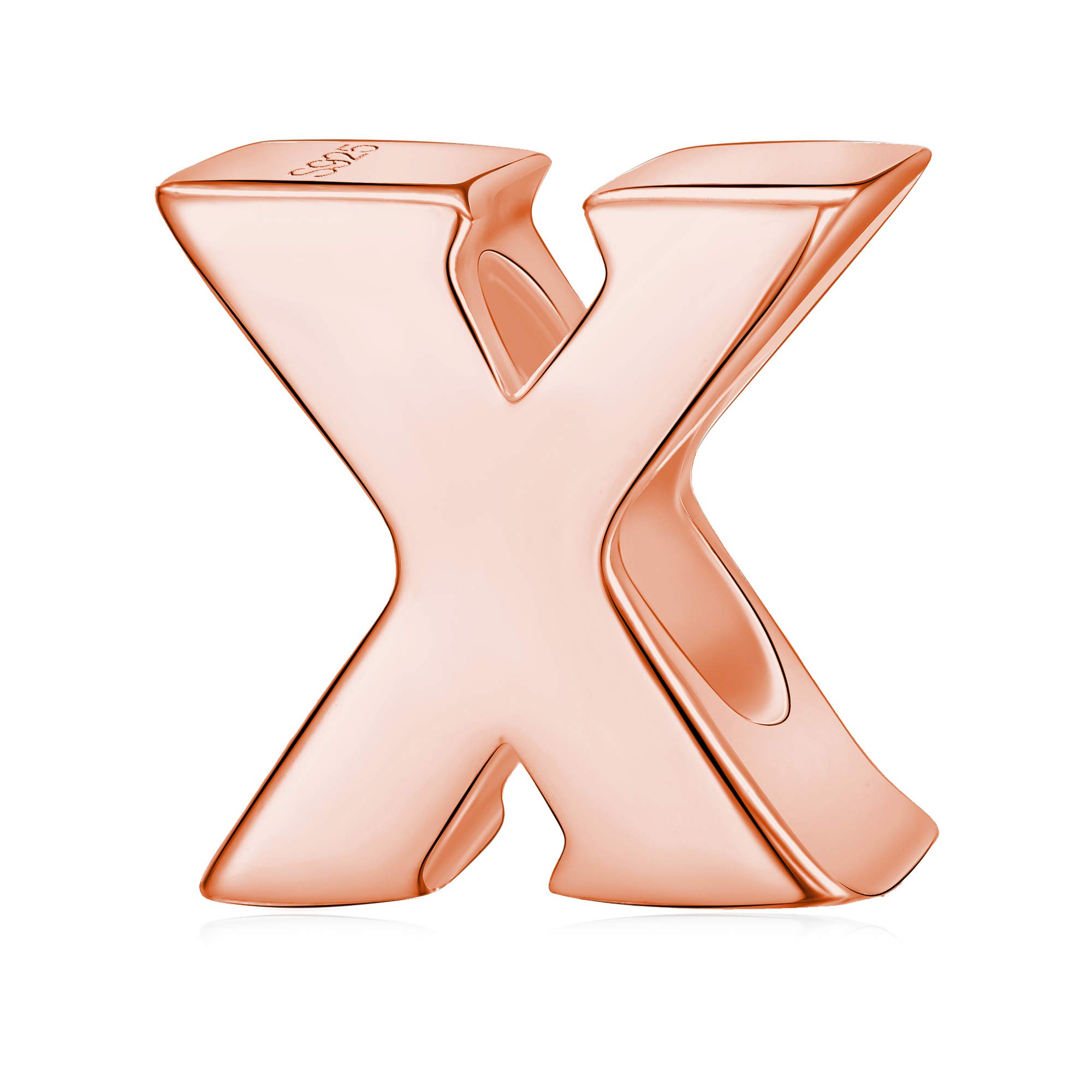Alphabet Charms Initial A-Z Genuine 925 Sterling Silver Letter Beads Words Charms fits European Charms Bracelet for Mother Day Gfts (rose gold X)