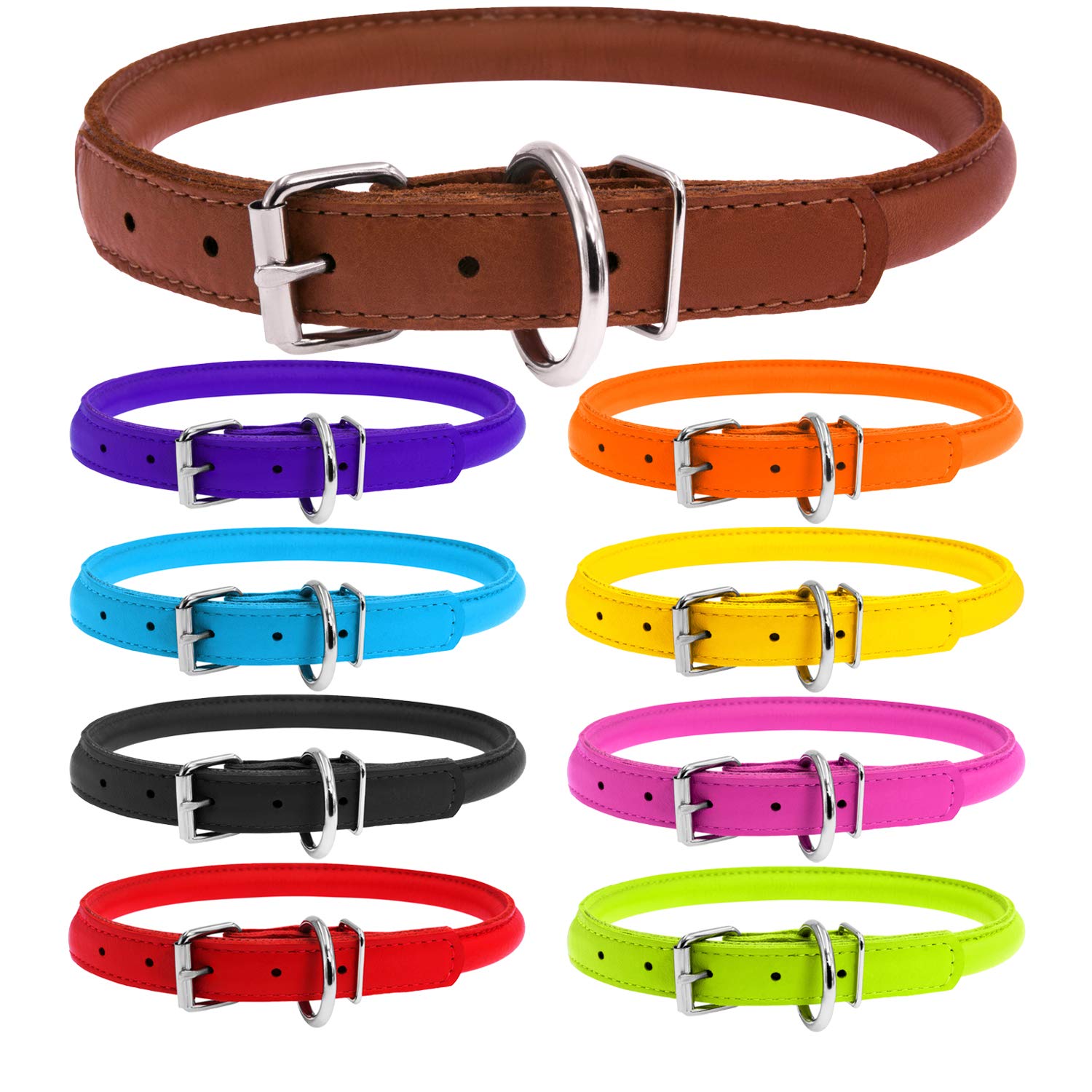 Rolled Leather Puppy Collar for Small Dogs 6 2/37 3/4 inches Neck Size Rolled