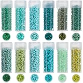 SUNNYCLUE 12 Jars 120G 3mm Glass Seed Beads Green Seed Bead Mix Assorted Small Glass Crystal Round 8/0 Friendship Loose Spacer for Jewelry Making Crafts Bracelets Necklaces DIY Findings Women Adults