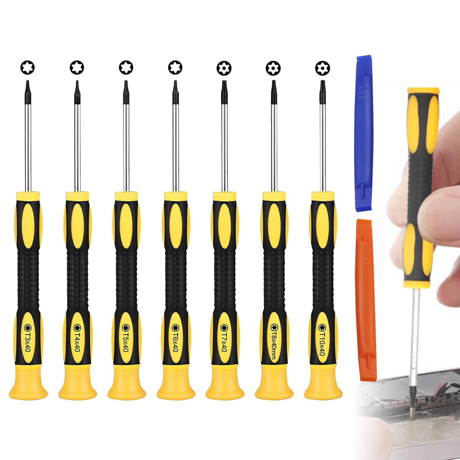 7 Pcs Torx Screwdriver Set, Star Small Magnetic Screwdrivers Repair KitPrecision Security Screwdriver Set with T3 T4 T5 T6 T7 T8 T10 and Pry Tool Compatible with PS5 PS4 PS3 Xbox One Xbox 360 MacBook