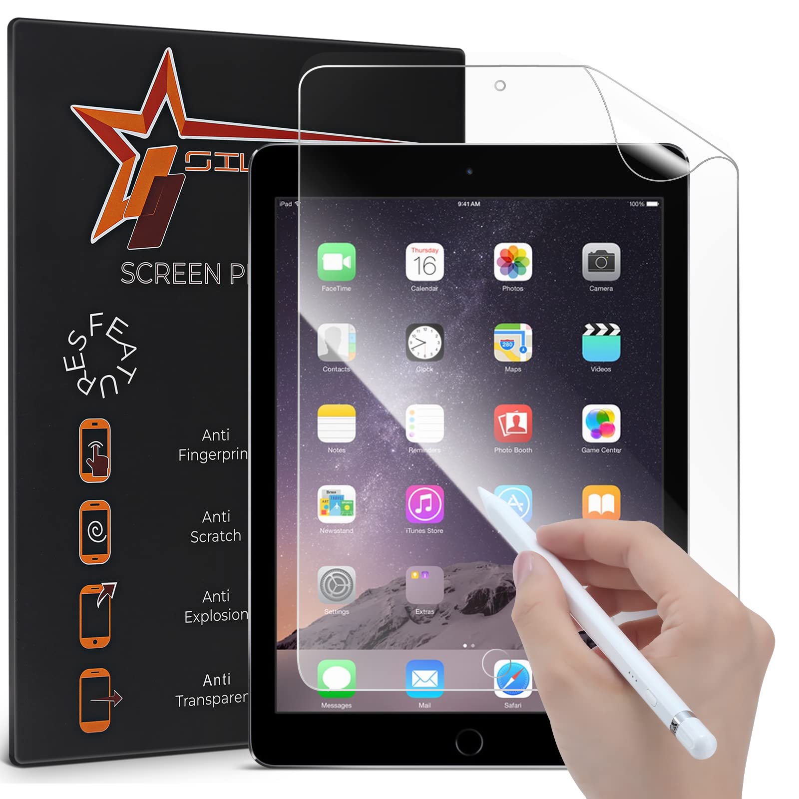SILCOSTAR Paper film Screen Protector-Drawing & Writing- For iPad Air/Air2/ 9.7"- iPad Pro 9.7" 2016 -iPad 9.7" 2017/2018 (iPad 5/6) -Ultra HD Clear Paper Screen Protector Guard Cover