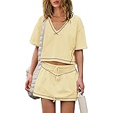 Nirovien Womens 2 Piece Workout Sets Summer Athletic Outfits Short Sleeve Crop Tops and Skirt with Shorts Set