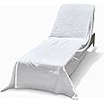 Arlu Home Large Luxury Chaise Pool/Lounge Chair Cover Towel - Fitted Elastic Pocket Won't Slide (White) Versatile Size Pocket Fits Most Standard Cushions. Protective, Absorbent, Easy Care