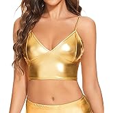 Vinaderhom Women's Metallic Crop Top Shiny Rave Bra for Dance Festivals Costumes