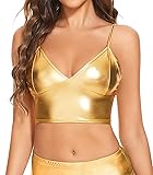 Vinaderhom Women's Metallic Crop Top Shiny Rave Bra