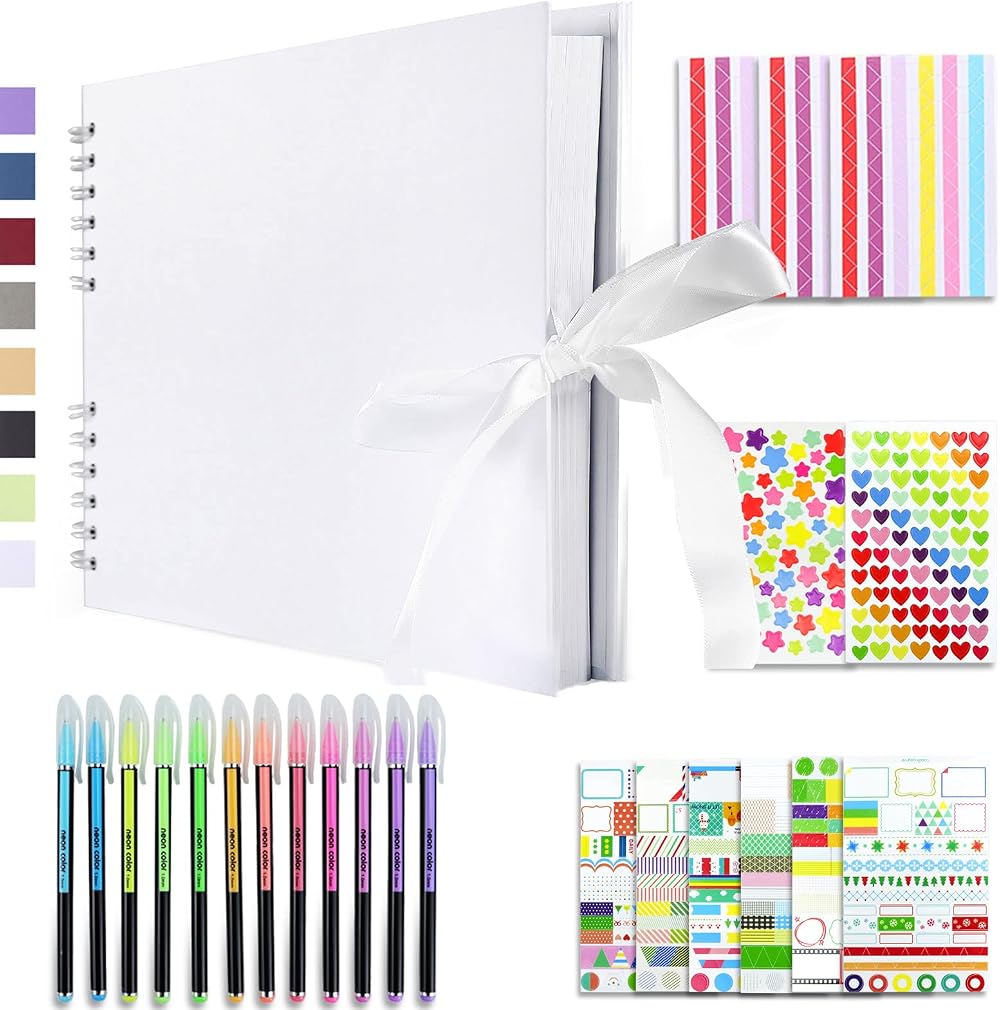 Vienrose Scrapbook Kit 80 Page Album Holds 240 Photos 4x6 with Ribbon