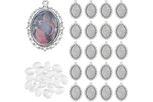 PH PandaHall 60pcs Bezel Pendant Blanks Vintage Pendant Trays Base Cabochon Bezel Settings Antique Silver Photo Charms with 6
