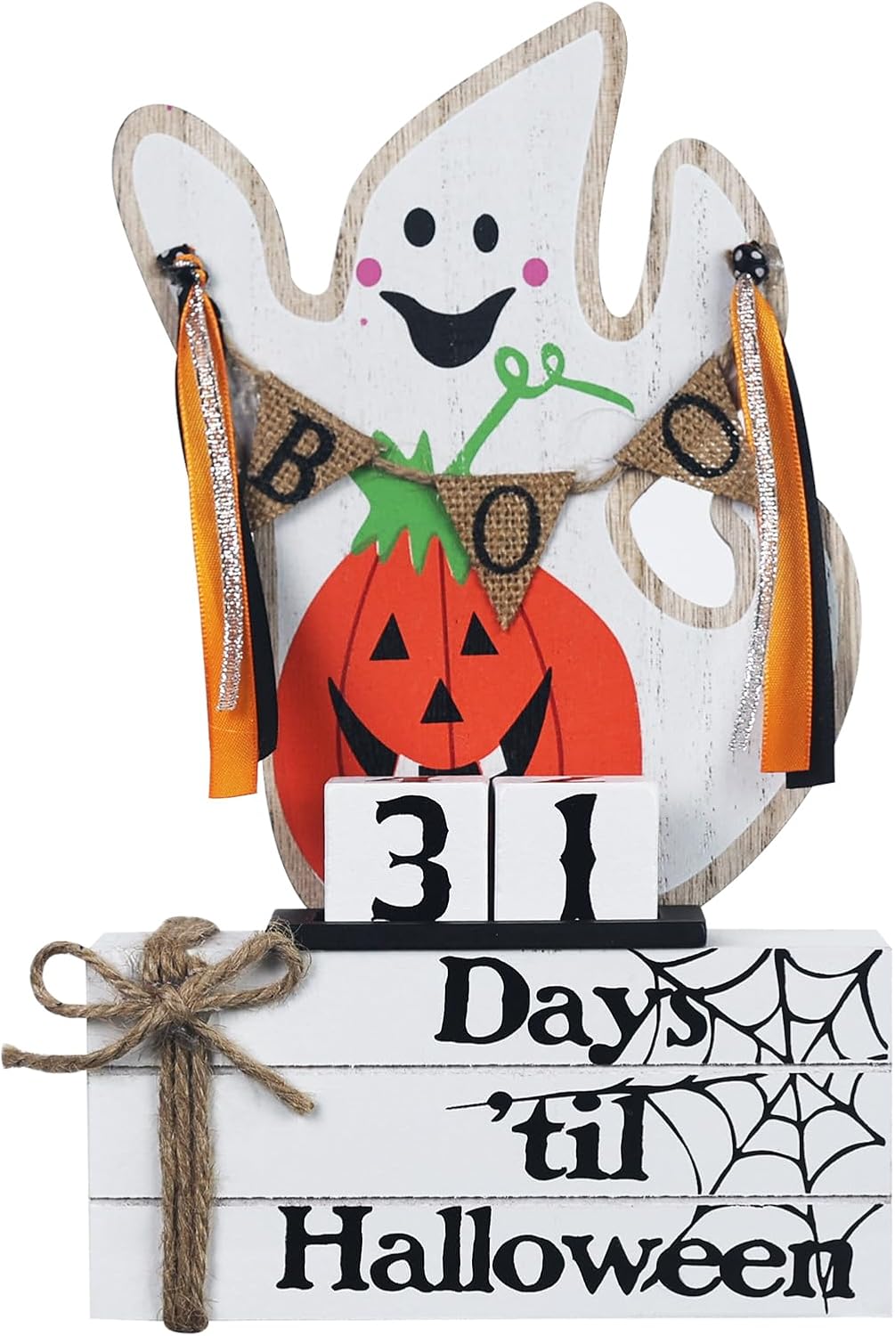 Advent Calendars - Halloween Decorations Indoor, DECSPAS Wooden Ghost 3-layered Book Block Halloween Countdown Calendar Decor, Movable Numeral Block BOO Sign Banner Hocus Pocus Decorations Gothic Decor for Home, Table