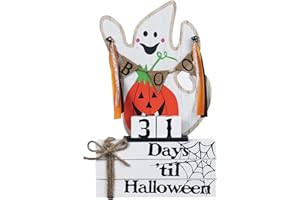 Halloween Decorations Indoor, DECSPAS Wooden Ghost 3-layered Book Block Halloween Countdown Calendar Decor, Movable Numeral Block BOO Sign Banner Hocus Pocus Decorations Gothic Decor for Home, Table